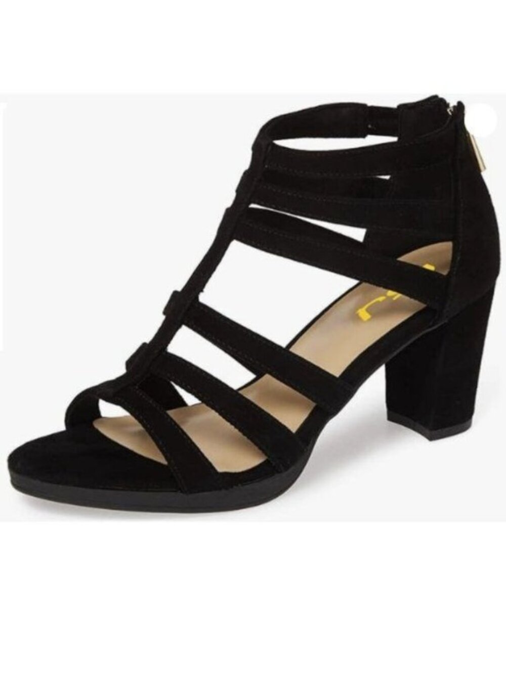 FSJ Women Chunky Mid High Heel Sandals Open Toe T-Strap Pumps Cutout Black
